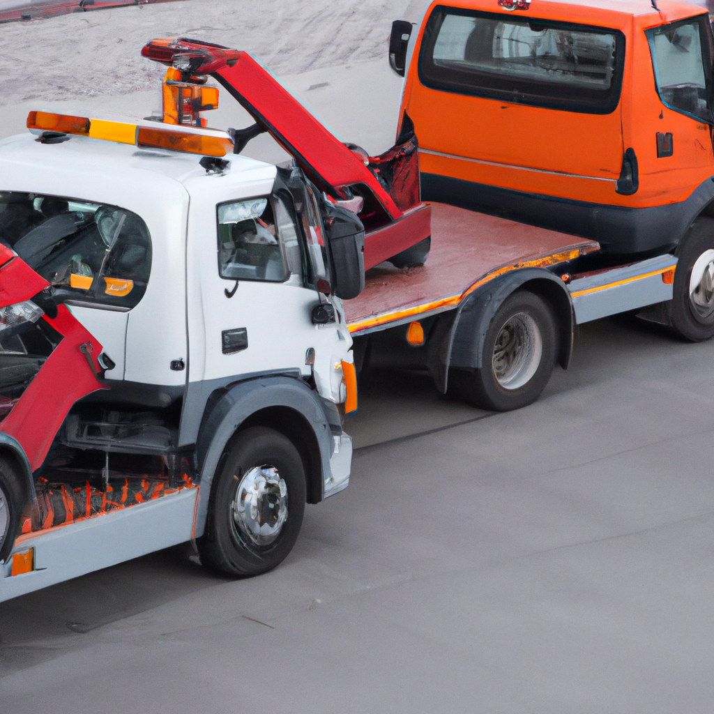 Modern tow trucks with professional team.