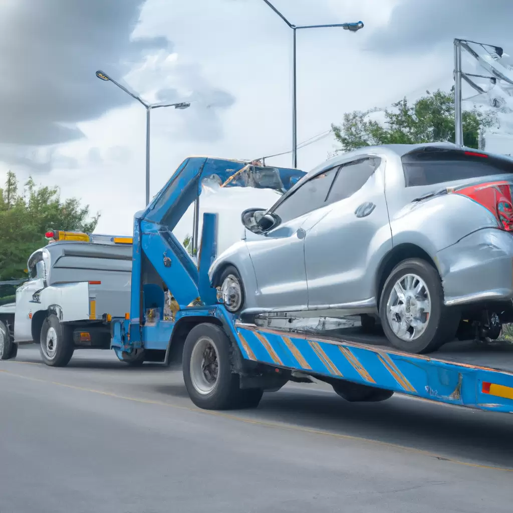 Tow truck assisting car on roadside.