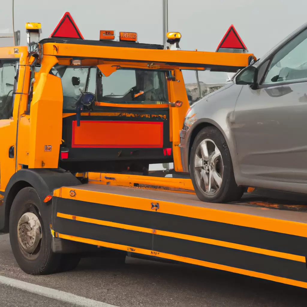 Tow truck assisting car on roadside.