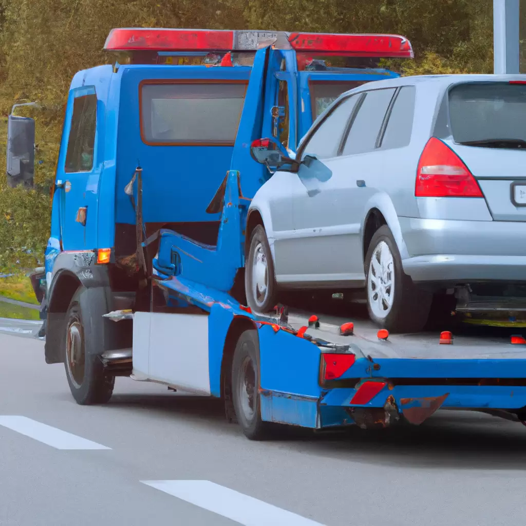 Tow truck assisting car on roadside.