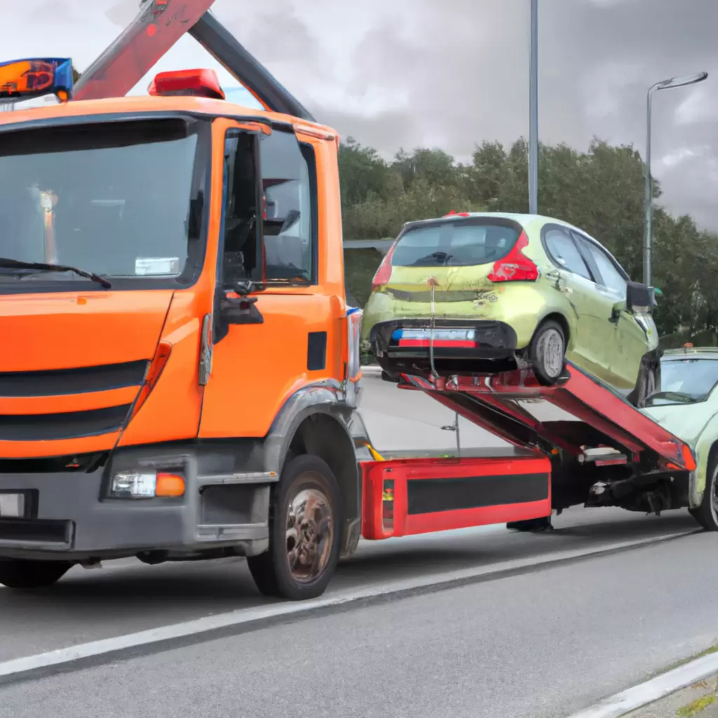 Tow truck assisting car on roadside.