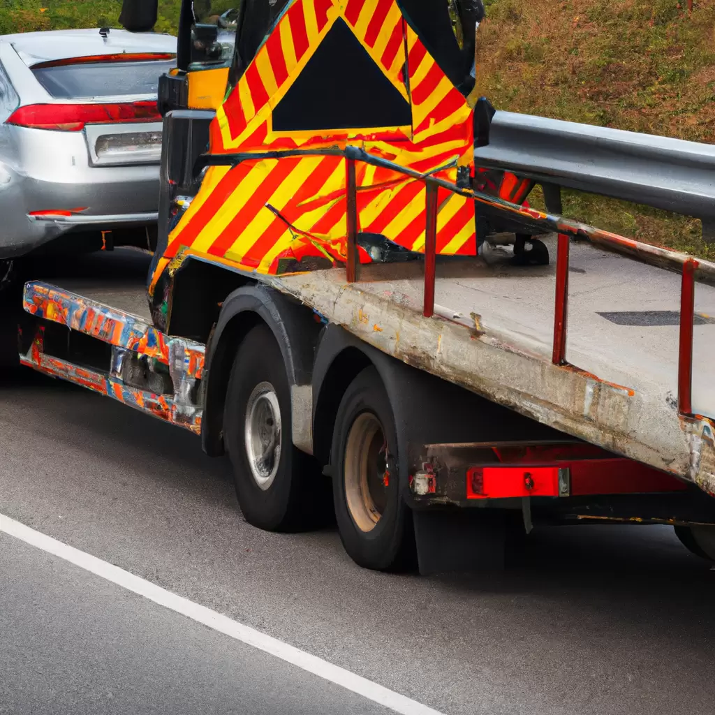 Tow truck assisting car on roadside efficiently.