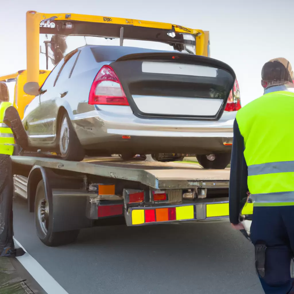 Tow truck assisting driver on roadside.
